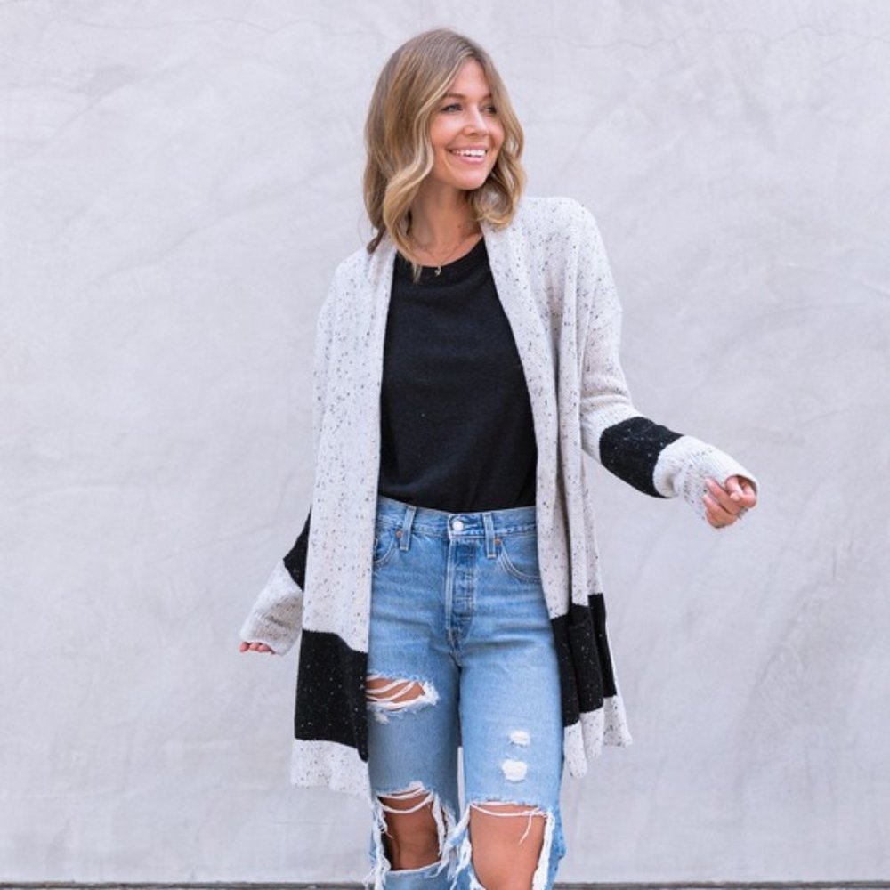 Love Stitch Light Gray/Black Nightfall Speckled Shawl Cardigan